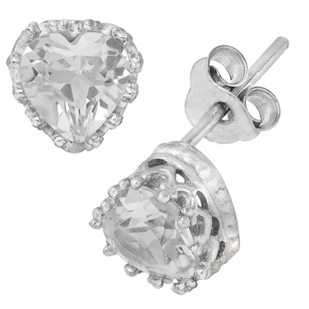Diamante Sterling Silver Heart-Cut Stud Earrings